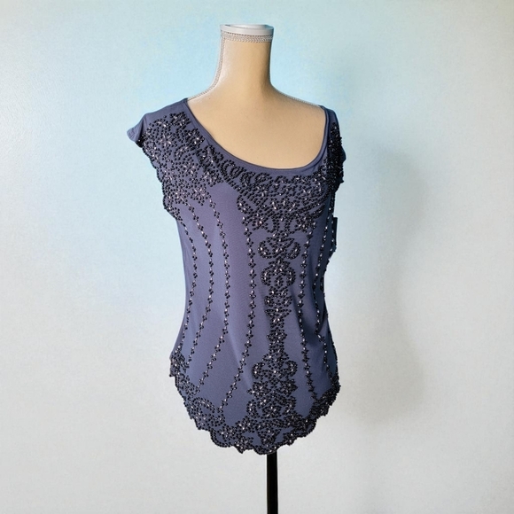 Dress Barn Tops - Dressbarn Collection Sz PL Gray Embellished sleeveless top scalloped whimsy